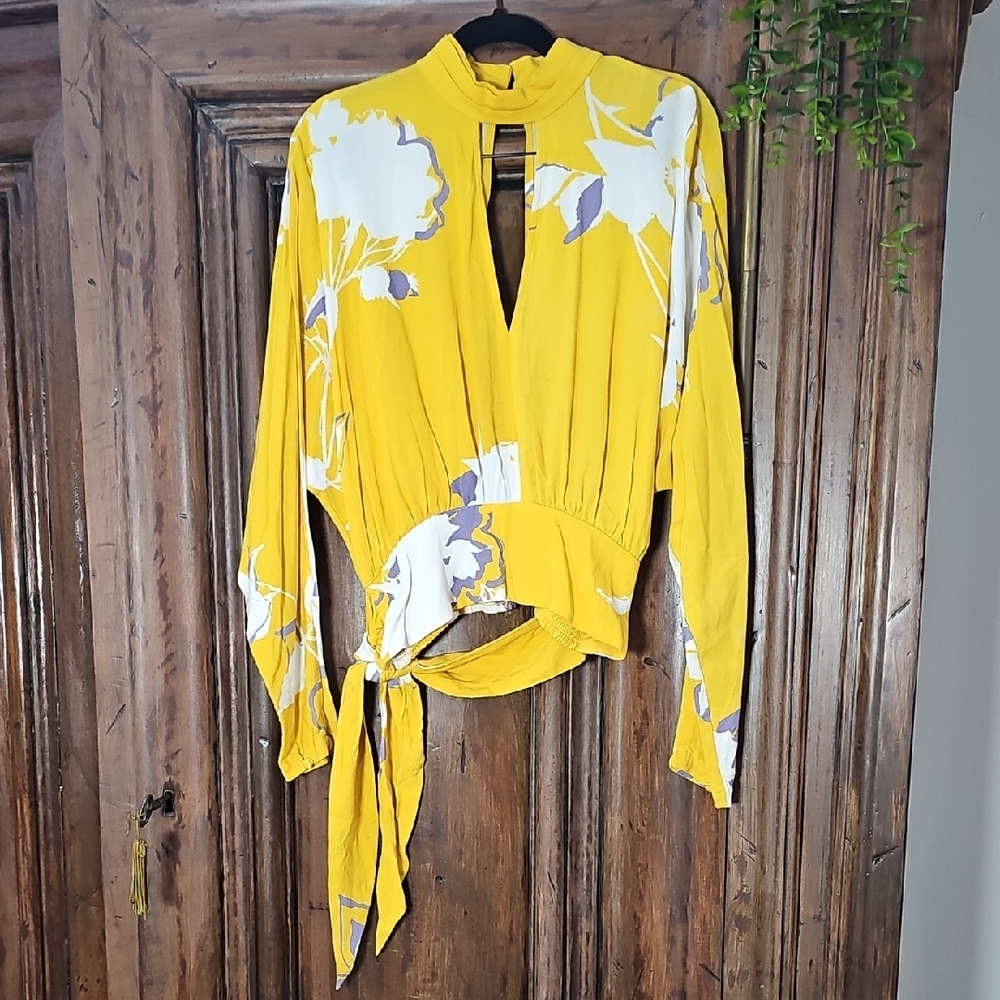 Free People Floral Tie-Hem Blouse
